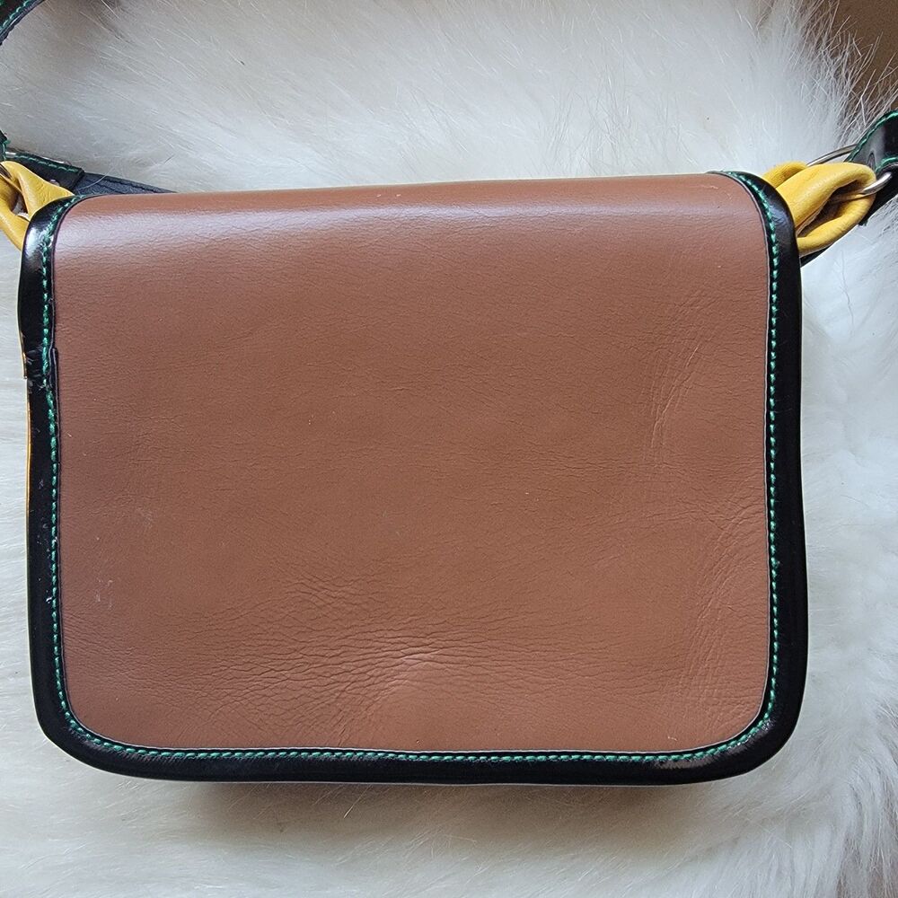 Leather and cowhide calf hair crossbody purse  multicolored Adjustable Strap - Picture 3 of 6